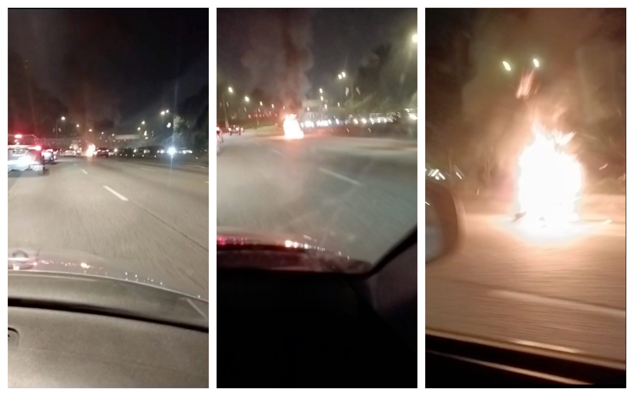 [UPDATED] Motorbike ablaze on Lebuhraya Sultan Iskandar