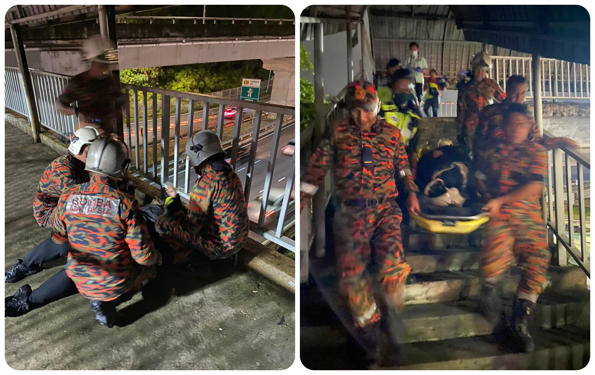 Woman unconscious after being brought down from MRR2 footbridge